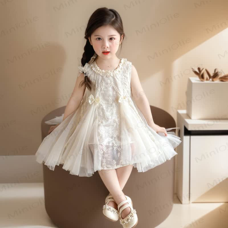 幼児用女の子用リボン付きチュールプリンセスノースリーブDress - image 1