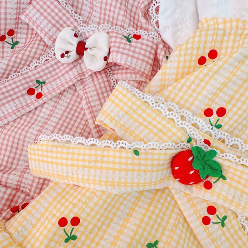 ベビー・幼児用女の子向けコットンリボン付きギンガムチェックチェリー柄ノースリーブDress  - image 5