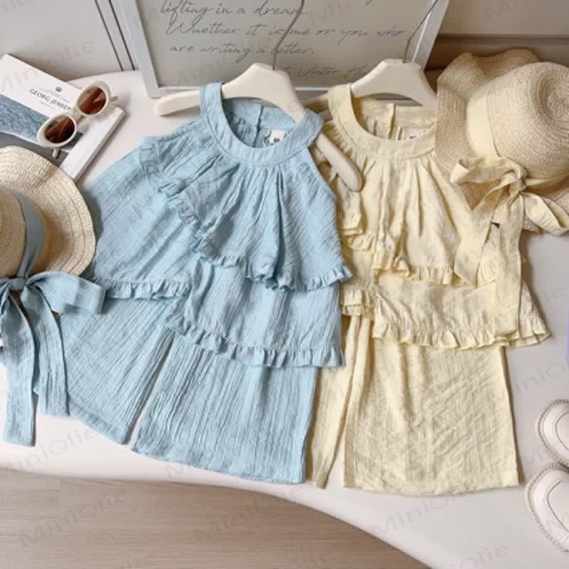 幼児用女の子向け無地タンクトップとパンツのセット - image 2