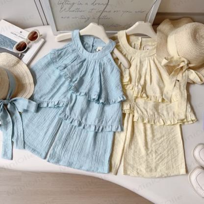 幼児用女の子向け無地タンクトップとパンツのセット - image 2