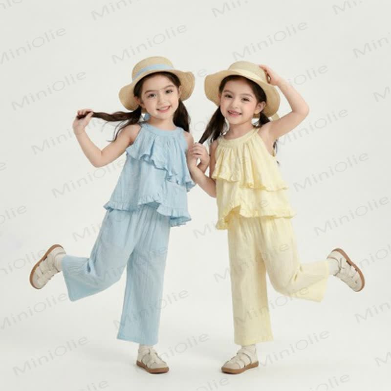 幼児用女の子向け無地タンクトップとパンツのセット - image 1