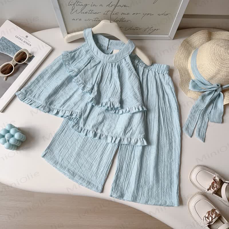 幼児用女の子向け無地タンクトップとパンツのセット - 青 - 8-9T - image 3