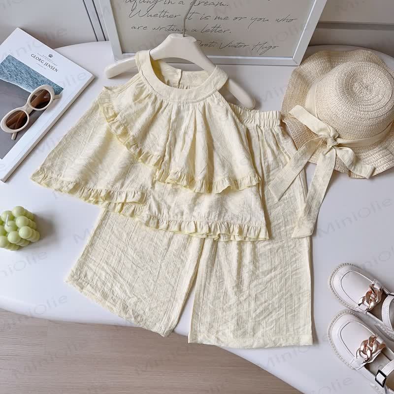 幼児用女の子向け無地タンクトップとパンツのセット - 黄色 - 8-9T - image 4