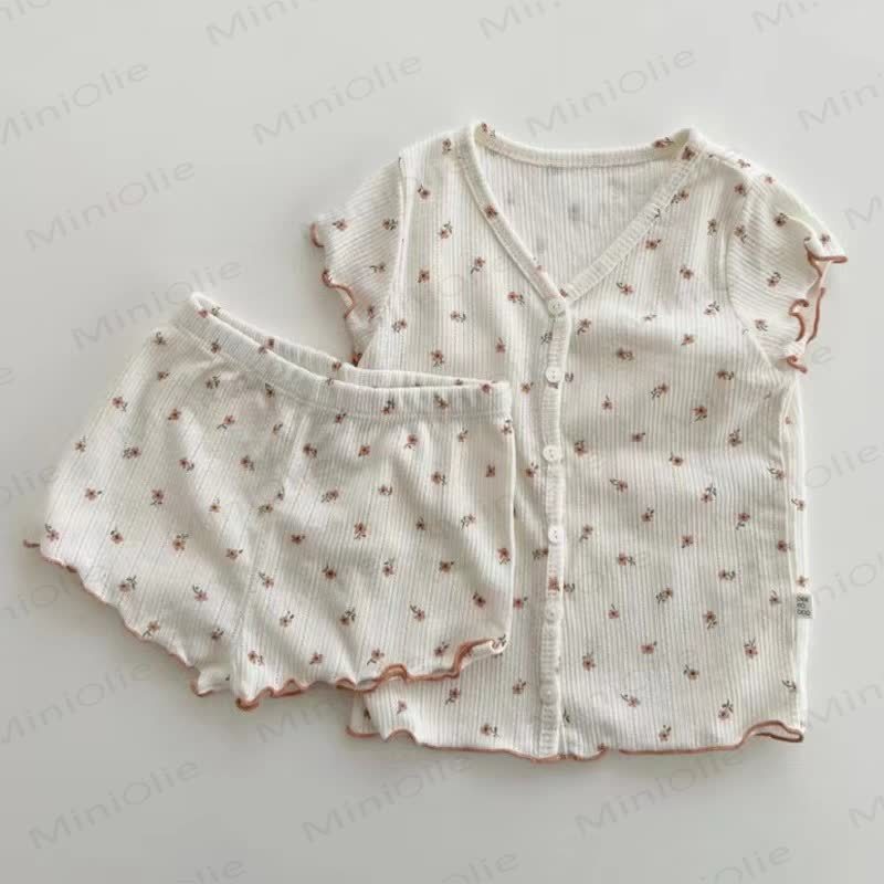 ベビーガールズ用コットン花柄タンクトップ＆ショートパンツパジャマセット - ピンク - 2～3歳 - image 3