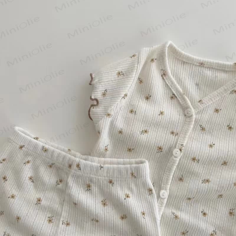 ベビーガールズ用コットン花柄タンクトップ＆ショートパンツパジャマセット - image 4