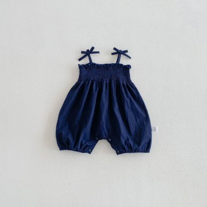 ベビー用無地/花柄ストラップロンパース - 海軍 - 18～24ヶ月 - image 2