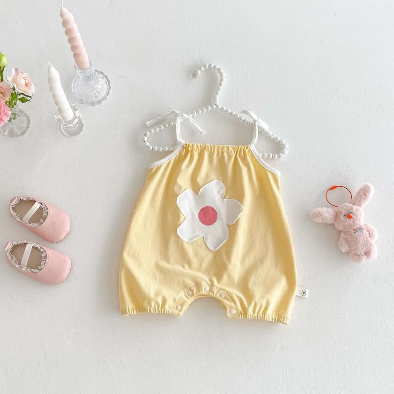 ベビーガール用フラワー/うさぎ柄ストラップロンパース - 黄色い花 - 18～24ヶ月 - image 4