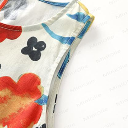 キッズガールズ用コットン花柄ノースリーブDress - image 3