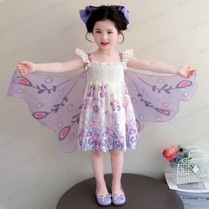 幼児用女の子向け花柄チュールノースリーブDress - ベージュ - 8-9T - image 2