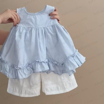幼児用女の子向けコットン無地タンクトップとパンツのセット - トップスとパンツのセット - 6～7歳 - image 1