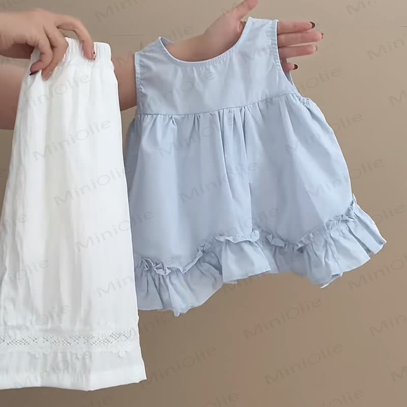 幼児用女の子向けコットン無地タンクトップとパンツのセット - image 4
