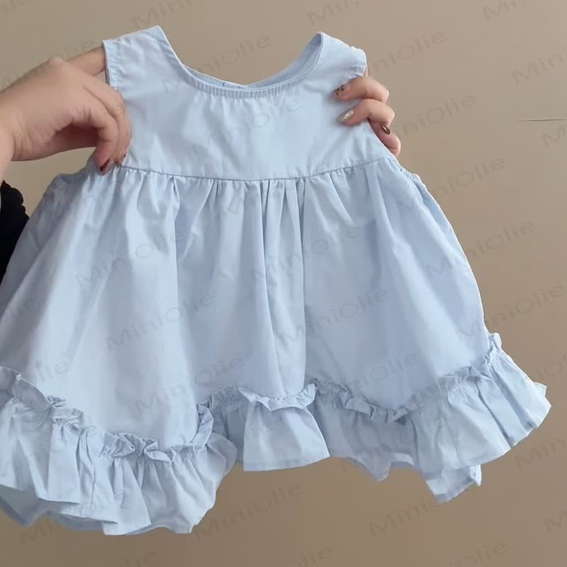 幼児用女の子向けコットン無地タンクトップとパンツのセット - 青 - 6～7歳 - image 2