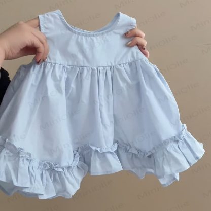 幼児用女の子向けコットン無地タンクトップとパンツのセット - 青 - 6～7歳 - image 2