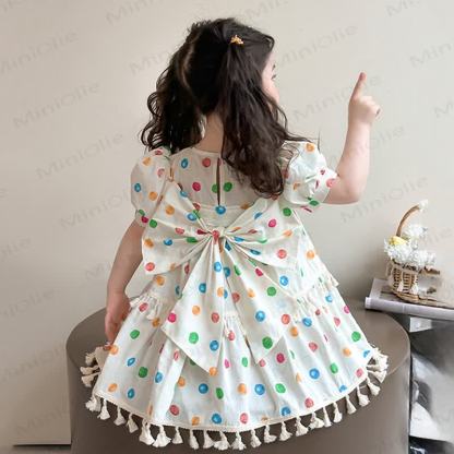 幼児用女の子向けコットンパフスリーブ水玉模様Dress - image 2