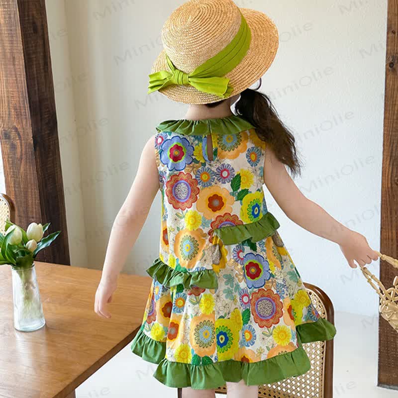 幼児用女の子向けコットン花柄ノースリーブDress - image 4