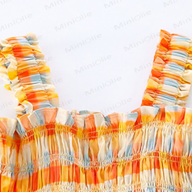 幼児用女の子向けコットンオレンジギンガムチェックノースリーブDress - image 4