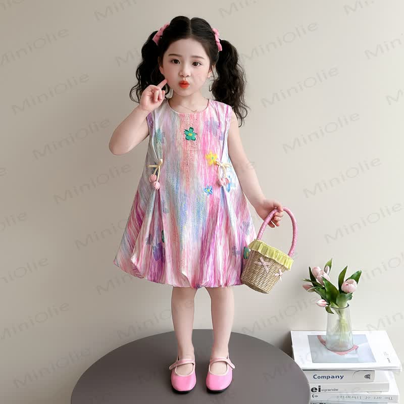 幼児用女の子向けプリンセス柄花柄コットンノースリーブDress - ピンク - 8-9T - image 2