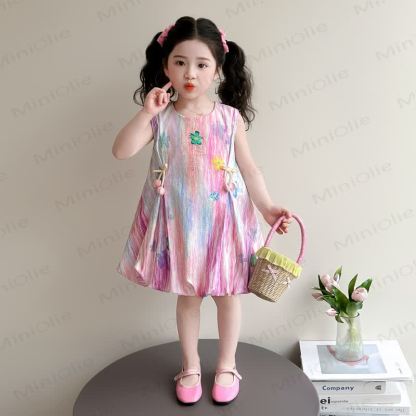 幼児用女の子向けプリンセス柄花柄コットンノースリーブDress - ピンク - 8-9T - image 2