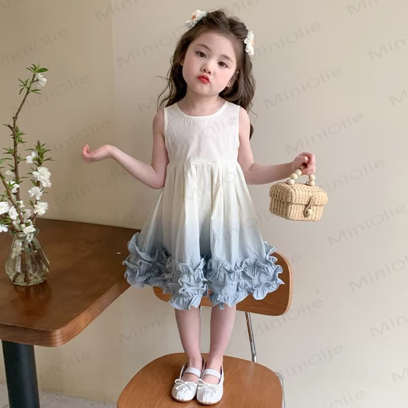 幼児用女の子向けフリル付きコットンノースリーブDress - 青 - 8-9T - image 1