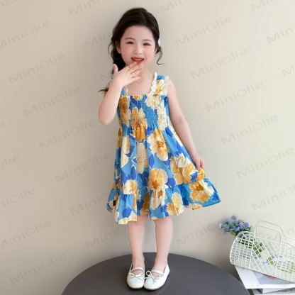 幼児用女の子レース花柄ノースリーブDress - 青 - 8-9T - image 1
