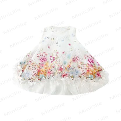 幼児用女の子向けパールトリム花柄リボンノースリーブDress - image 3