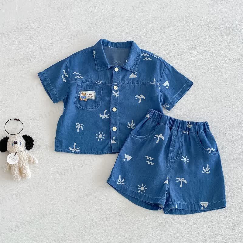 ベビー・幼児男の子用 パームプリント柄トップス＆ショートパンツセット - 青 - 4～5歳 - image 1