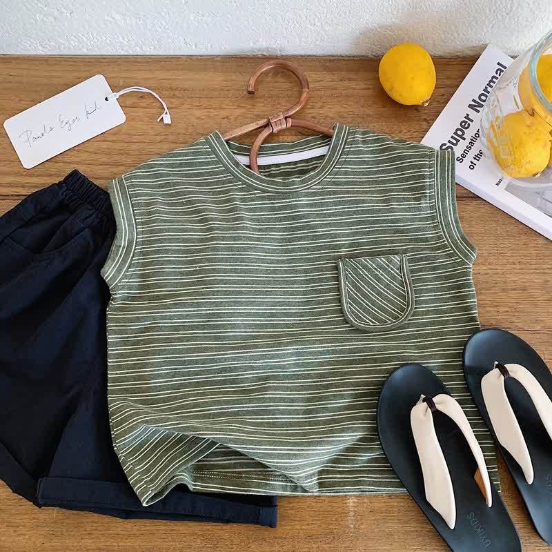 幼児男の子用ストライプ柄ポケット付きタンクトップ - 緑 - 6～7歳 - image 3