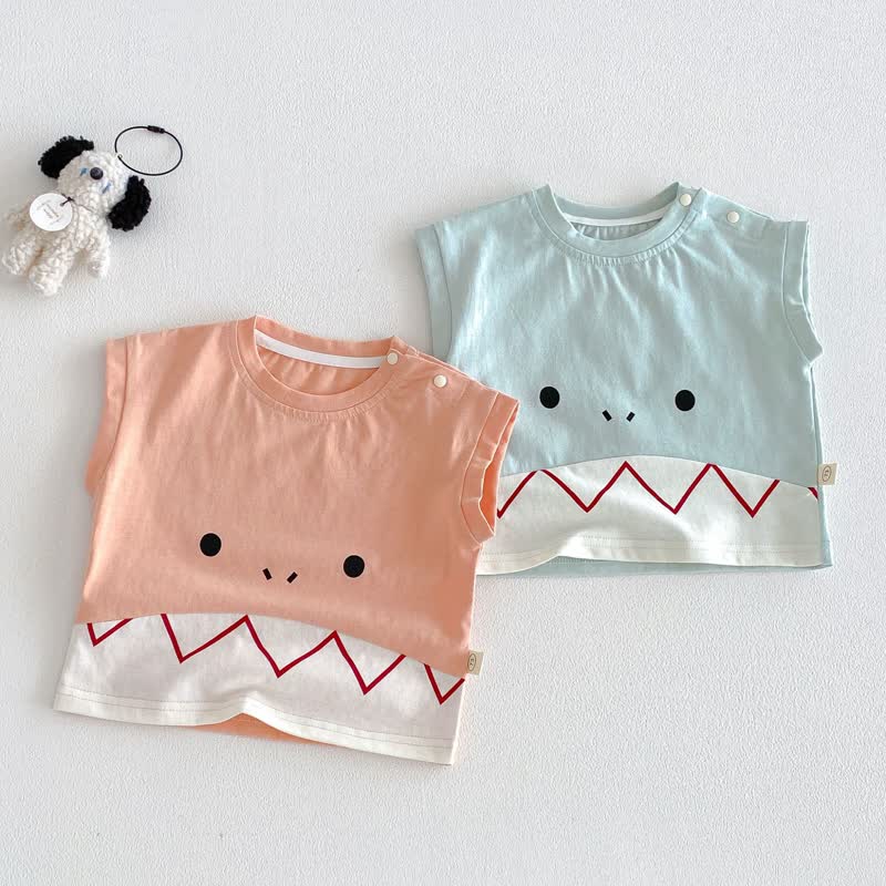 赤ちゃんの漫画顔ノースリーブTシャツ - image 1