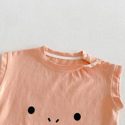 赤ちゃんの漫画顔ノースリーブTシャツ - image 4