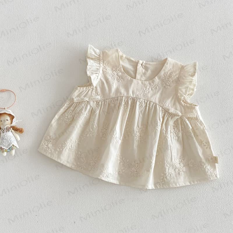 幼児用女の子向けコットン花柄レースタンクトップまたはパンツ - ベージュ - 4～5歳 - image 2