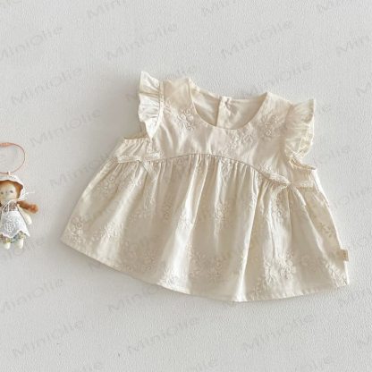 幼児用女の子向けコットン花柄レースタンクトップまたはパンツ - ベージュ - 4～5歳 - image 2