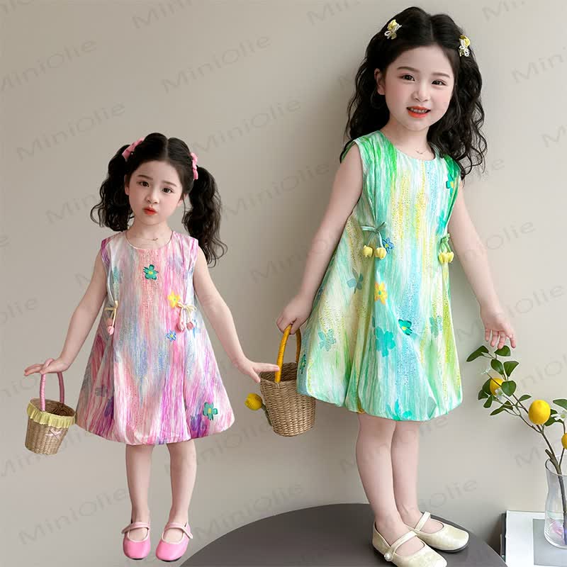 幼児用女の子向けプリンセス柄花柄コットンノースリーブDress - image 1