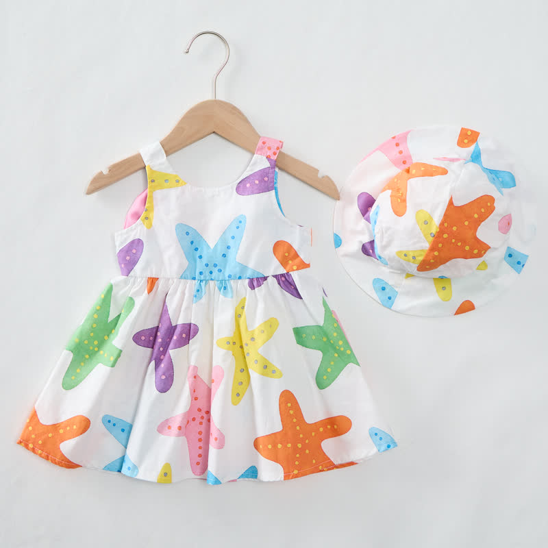 女の子用カラフルなヒトデ柄リボン付きDress（帽子付き） - image 2