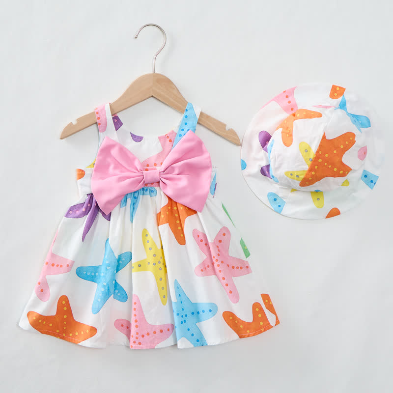 女の子用カラフルなヒトデ柄リボン付きDress（帽子付き） - image 3