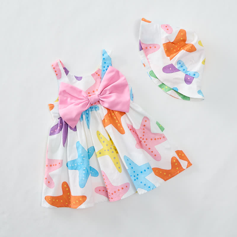 女の子用カラフルなヒトデ柄リボン付きDress（帽子付き） - image 5