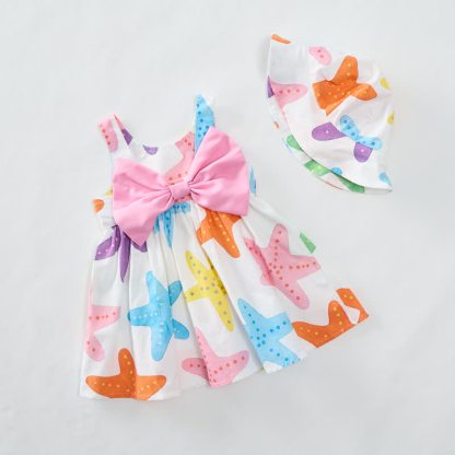 女の子用カラフルなヒトデ柄リボン付きDress（帽子付き） - image 5