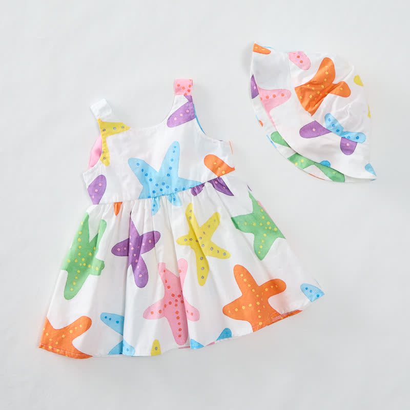 女の子用カラフルなヒトデ柄リボン付きDress（帽子付き） - image 4