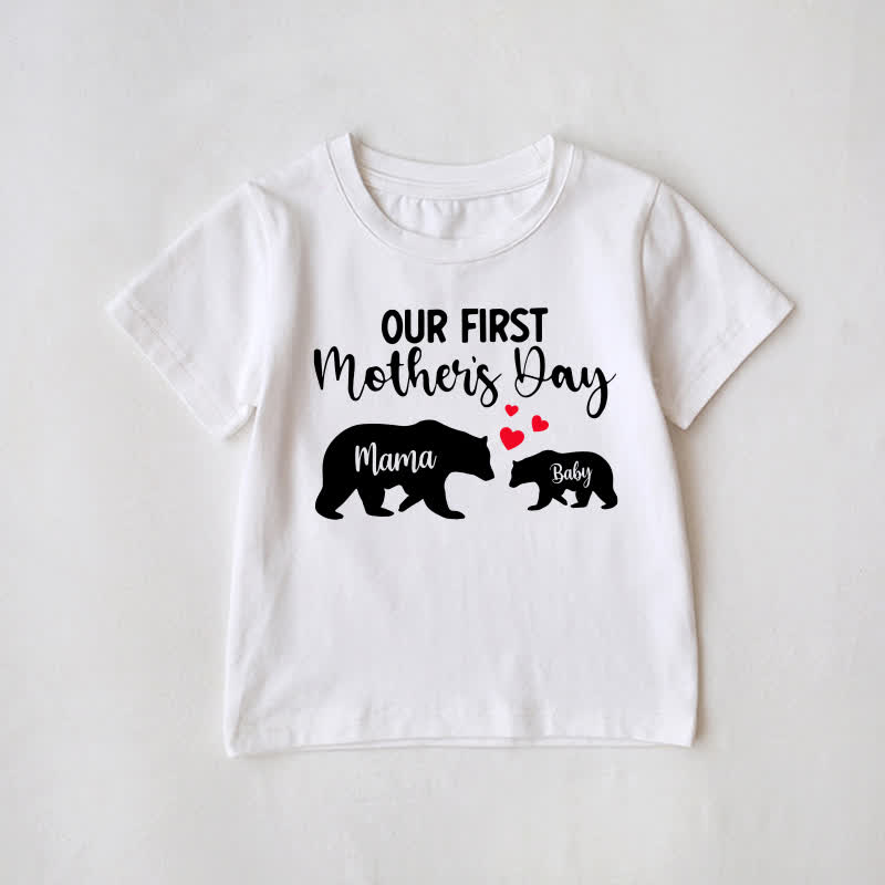 初めての母の日 ファミリー ママ＆ベビー ゾウ柄お揃いTシャツ - 白 - ベビーTシャツ: 3～5歳 - image 2