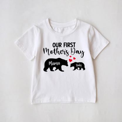 初めての母の日 ファミリー ママ＆ベビー ゾウ柄お揃いTシャツ - 白 - ベビーTシャツ: 3～5歳 - image 2