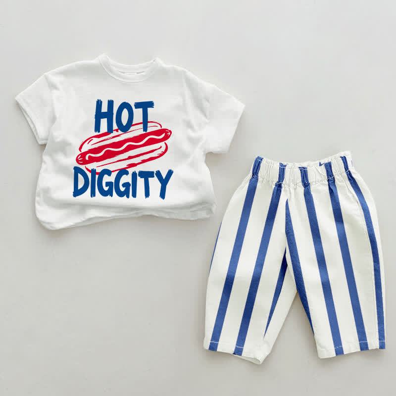 HOT DIGGITYベビーブルー 縦ストライプ 2点セット - ホワイト＆ブルー - 2～3歳 - image 1