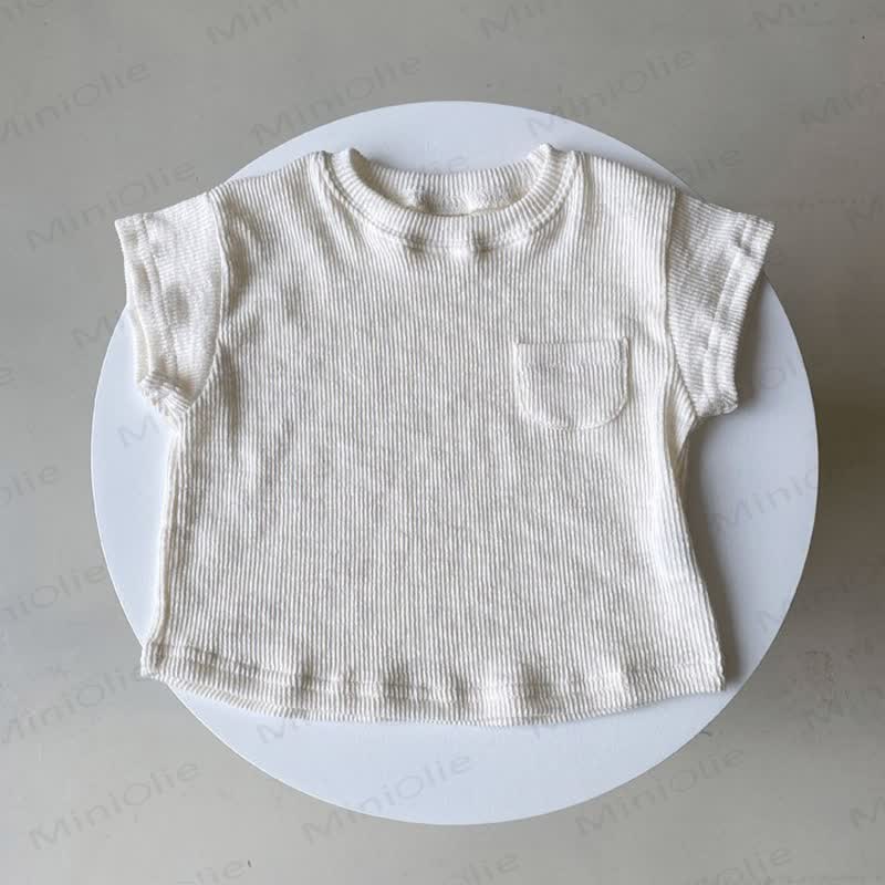ベビーコットン無地リブ編みショートパンツまたはTシャツ - ベージュのTシャツ - 2～3歳 - image 4