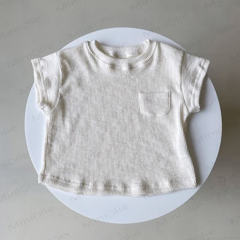 ベビーコットン無地リブ編みショートパンツまたはTシャツ - ベージュのTシャツ - 2～3歳 - image 4