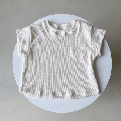 ベビーコットン無地リブ編みショートパンツまたはTシャツ - ベージュのTシャツ - 2～3歳 - image 4