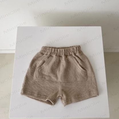 ベビーコットン無地リブ編みショートパンツまたはTシャツ - ブラウンショーツ - 2～3歳 - image 3