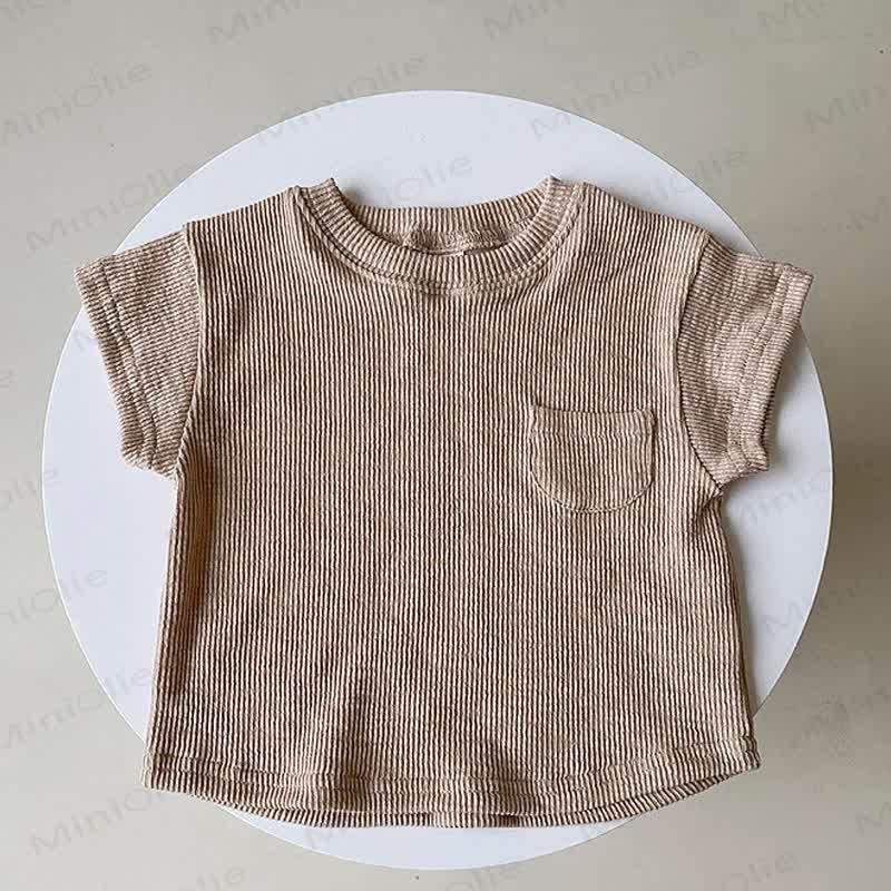 ベビーコットン無地リブ編みショートパンツまたはTシャツ - ブラウンTシャツ - 2～3歳 - image 5