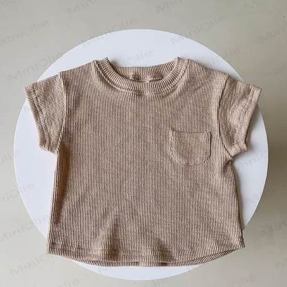 ベビーコットン無地リブ編みショートパンツまたはTシャツ - ブラウンTシャツ - 2～3歳 - image 5