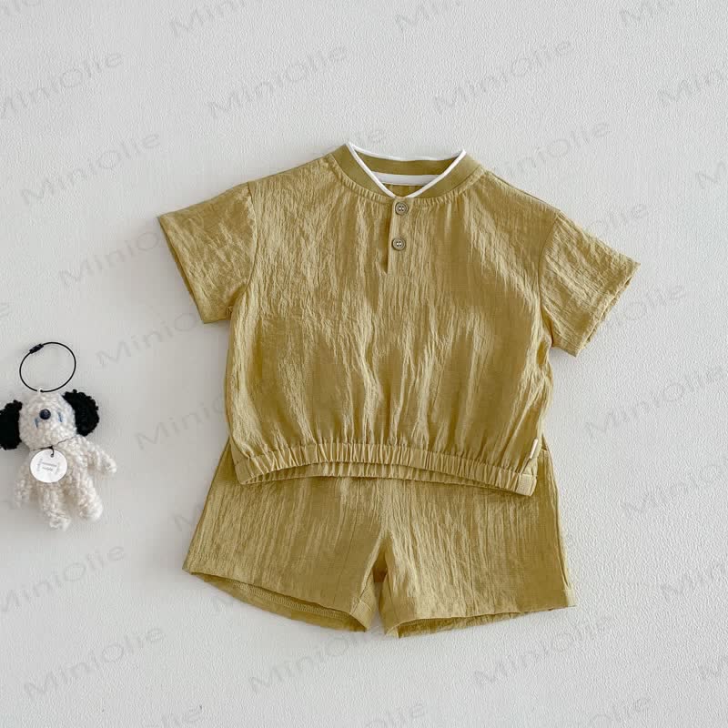 ベビー用通気性無地Tシャツ＆ショートパンツセット - 緑 - 3～4歳 - image 2