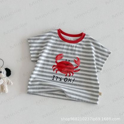 ベビー・幼児用コットンストライプTシャツまたは無地ショートパンツ - グレーのTシャツ - 4～5歳 - image 4
