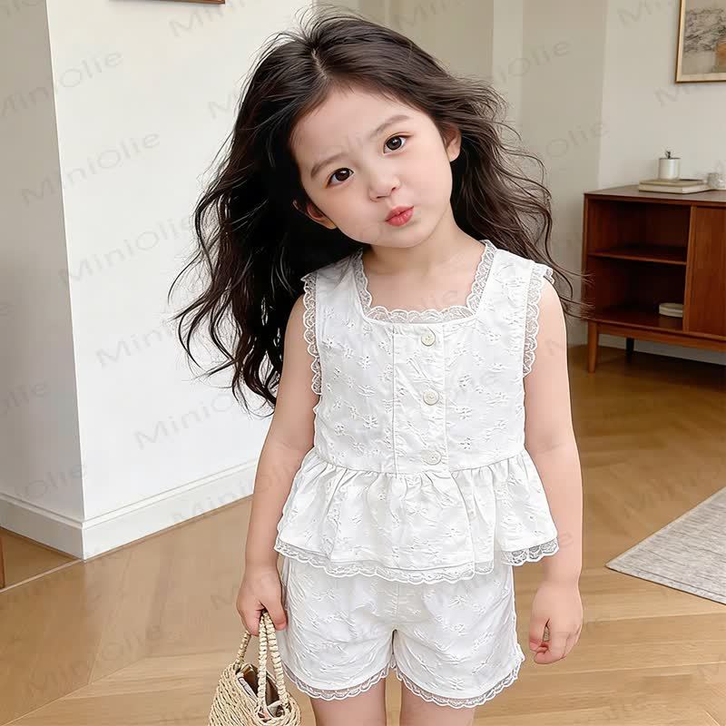 ベビー・幼児用女の子向け花柄タンクトップ＆ショートパンツセット - 白 - 4～5歳 - image 3