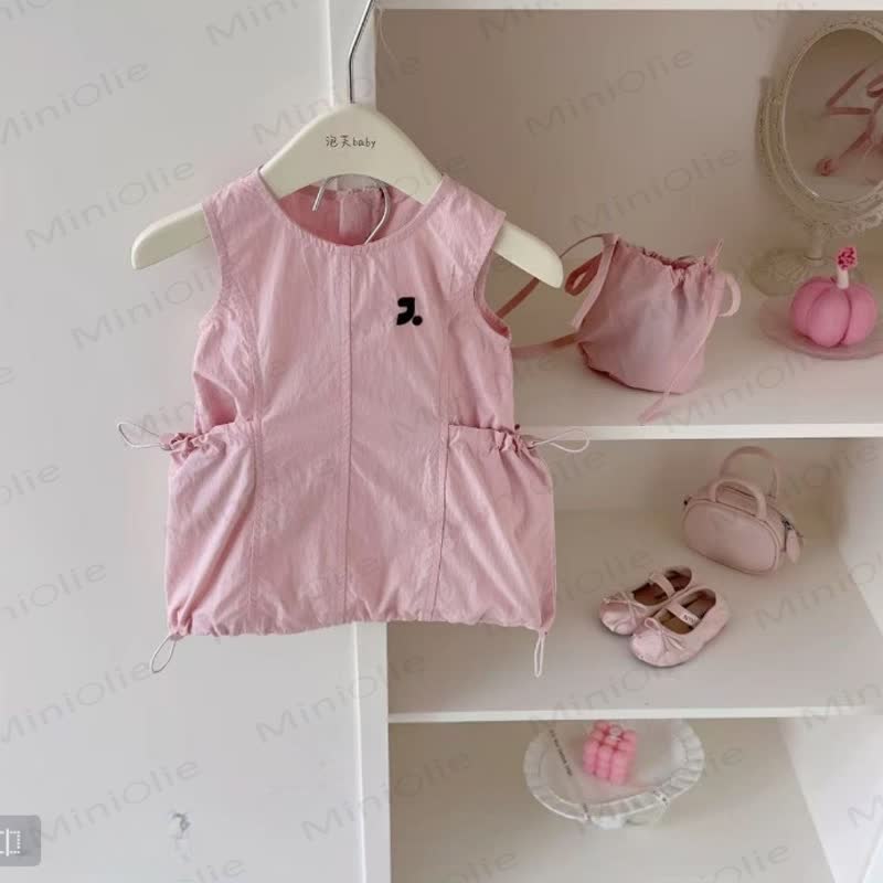 幼児用女の子向けコットン無地ピンクベストDress - ピンク - 6～7歳 - image 1